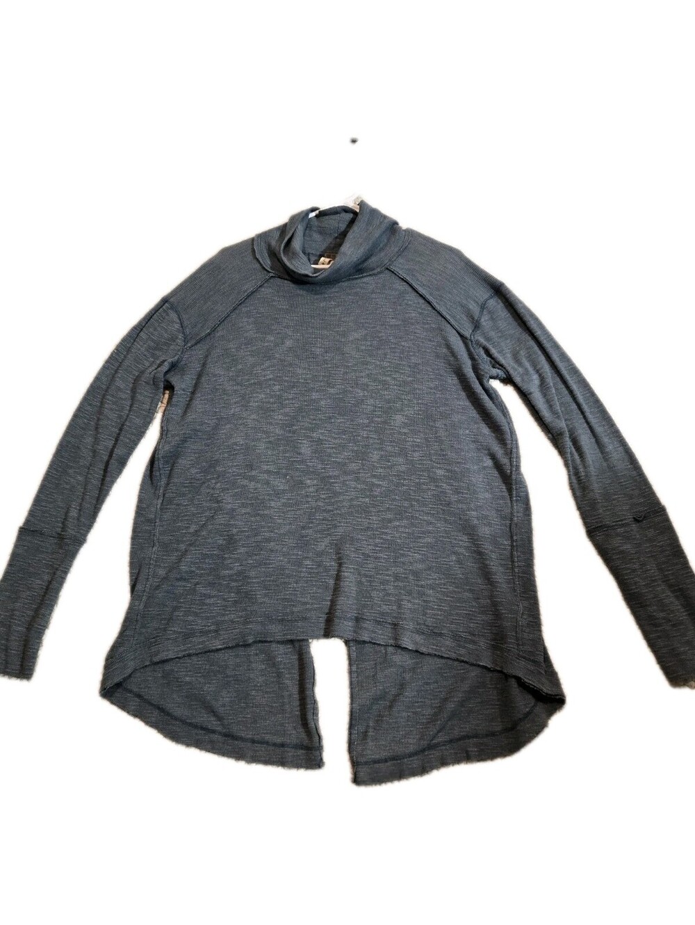 We The Free Free People Split Back Turtleneck Top Dusty Blue High Low Hem Sz L